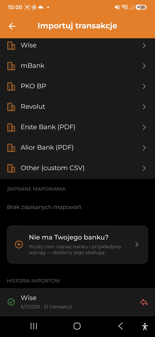 Import z banku - AI Budget Assistant